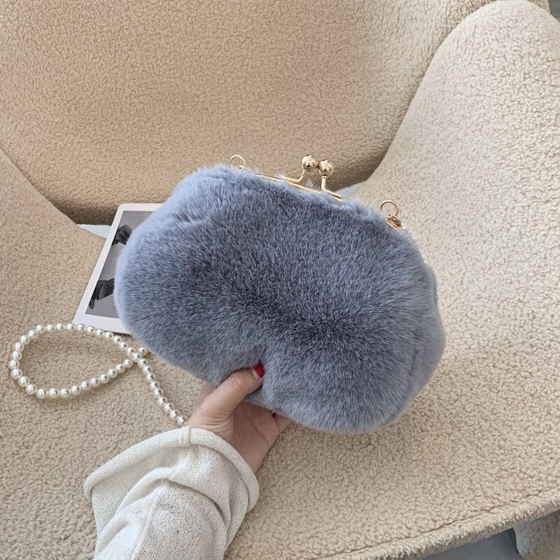 Vrouwen Zachte Bont Crossbody Tassen Voor Vrouwen Luxe Handtas Effen Kleur Keten Schouder Tas Dag Koppelingen Portemonnees