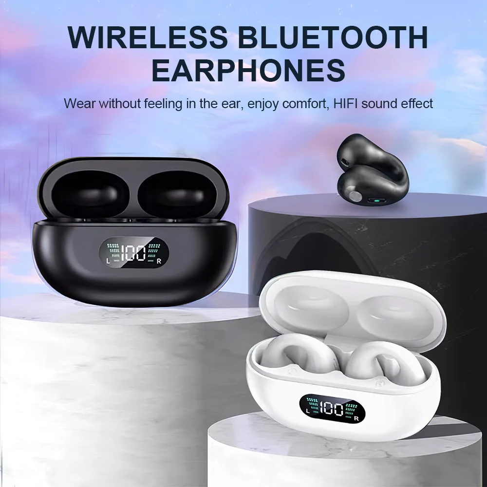 Bluetooth Bone Conduction Earphones Clip Ear Wireless Sport Headset Noise Reduction Earbuds HD Call HIFI Music Headphones