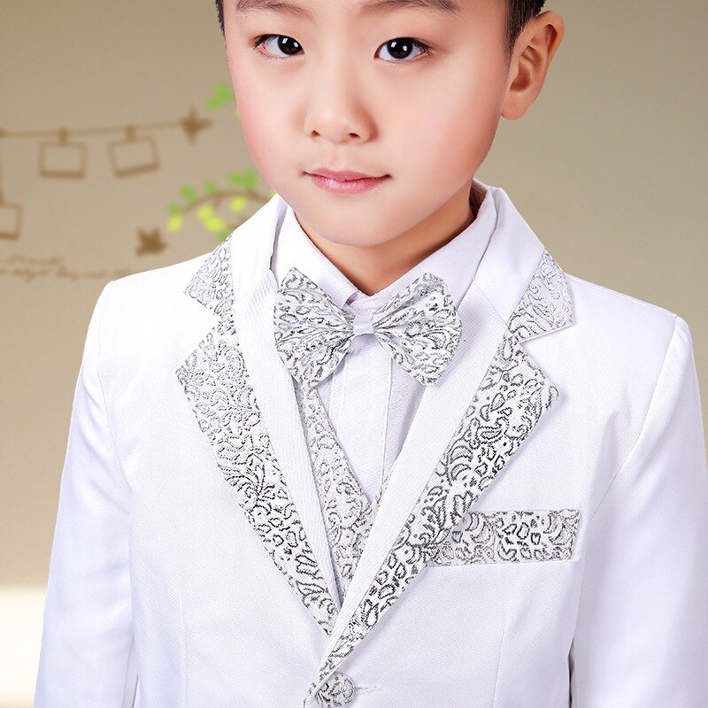 Kinderen Formele kleding Pak Set Bloem Jongens Gastheer Piano Prestaties Bruiloft Prins Cosutme Kids Blazer Vest Broek Bowtie 4 stks