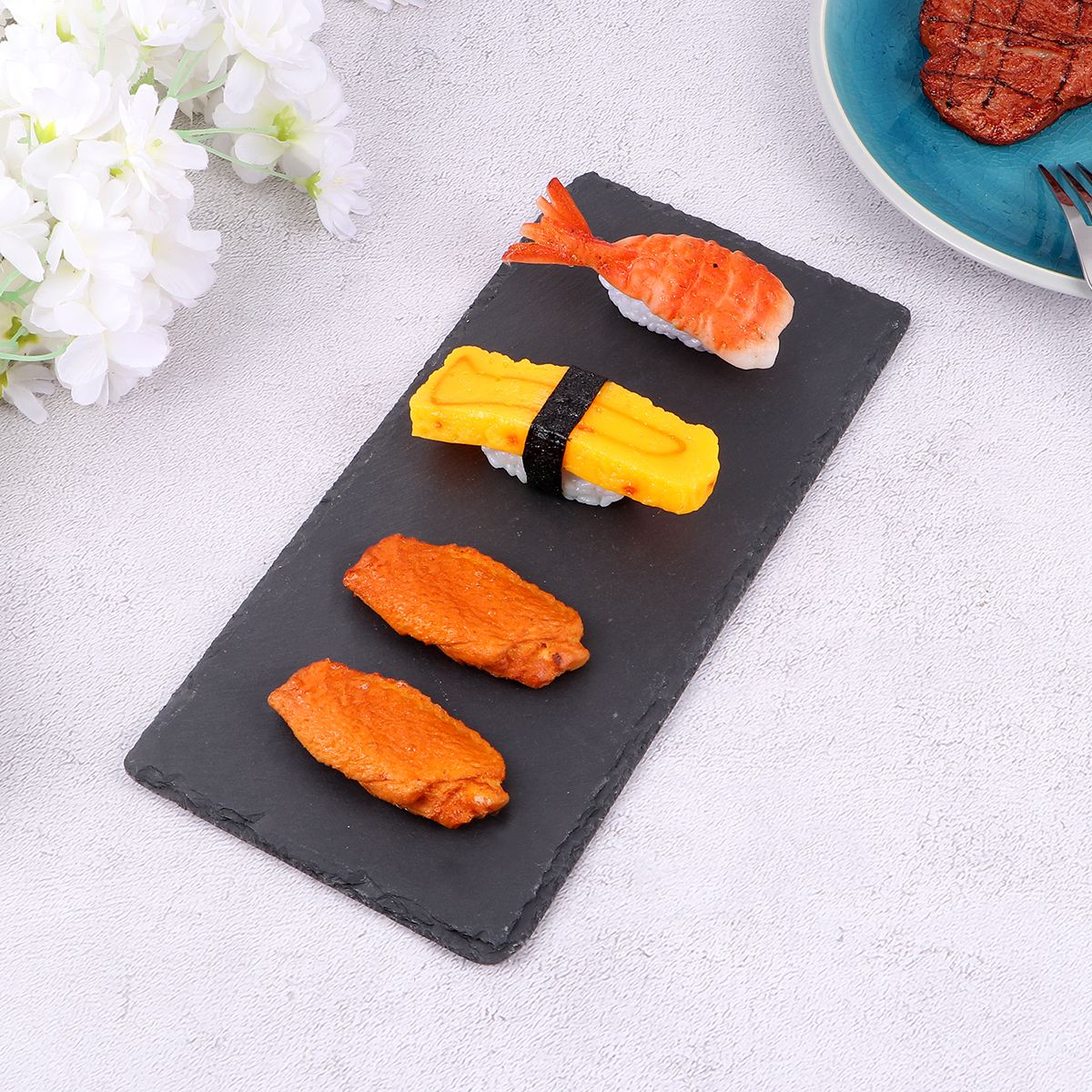 1Pc 25x12cm Natural Slate Plate Barbecue Tray Restaurant Steak Sushi Display Dish Black Slabstone Barbecue Pan (Rectangle)