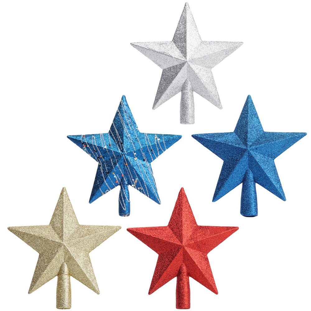 5pcs Christmas DIY Tree Top Toppers Tree Glitter Star Pendants (Random Color): Default Title