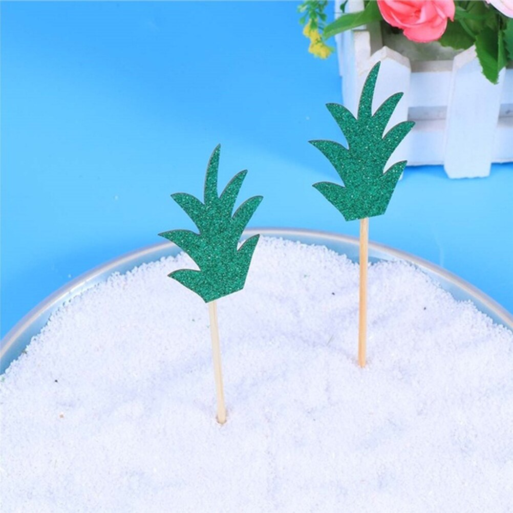 15 st kaka toppers ananas bladmönster grön glittrande muffin dekor för fest födelsedag bröllop 10 x 6 x 0.5cm