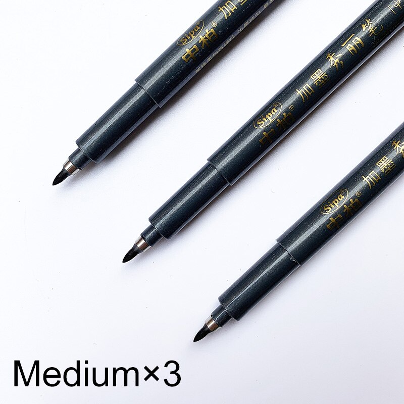 SIPA Brushes Pen Chinese Calligraphy Brush Pen Writing Drawing Sketching Bold Medium Fine Tip Refillable Soft Lettering Pen: 3pcs Medium