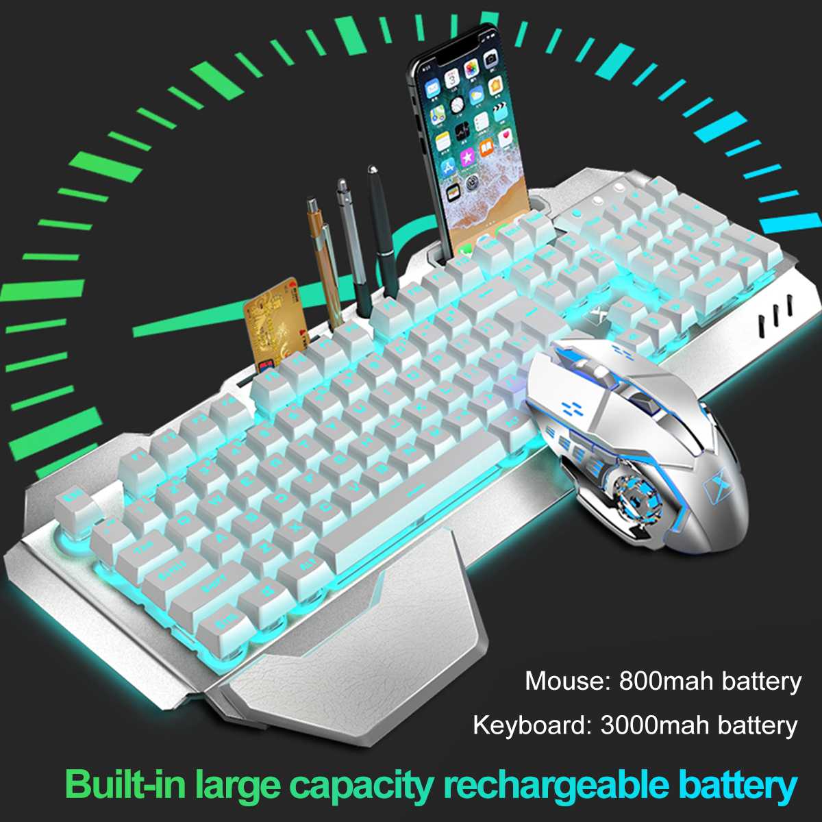 Multi-function Wireless Rechargeable Keyboard Mouse Gaming Mouse Keyboard Combo USB Waterproof Backlight LED Set For PC Game