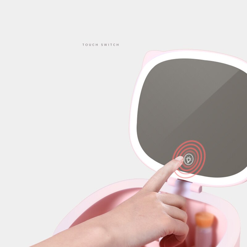 Carino Disegno del Gatto Lampada Da Tavolo A portato Specchio Pieghevole Specchio per Il Trucco Del desktop Specchio per Il Trucco Dormitorio Da Tavolo Luce di Riempimento