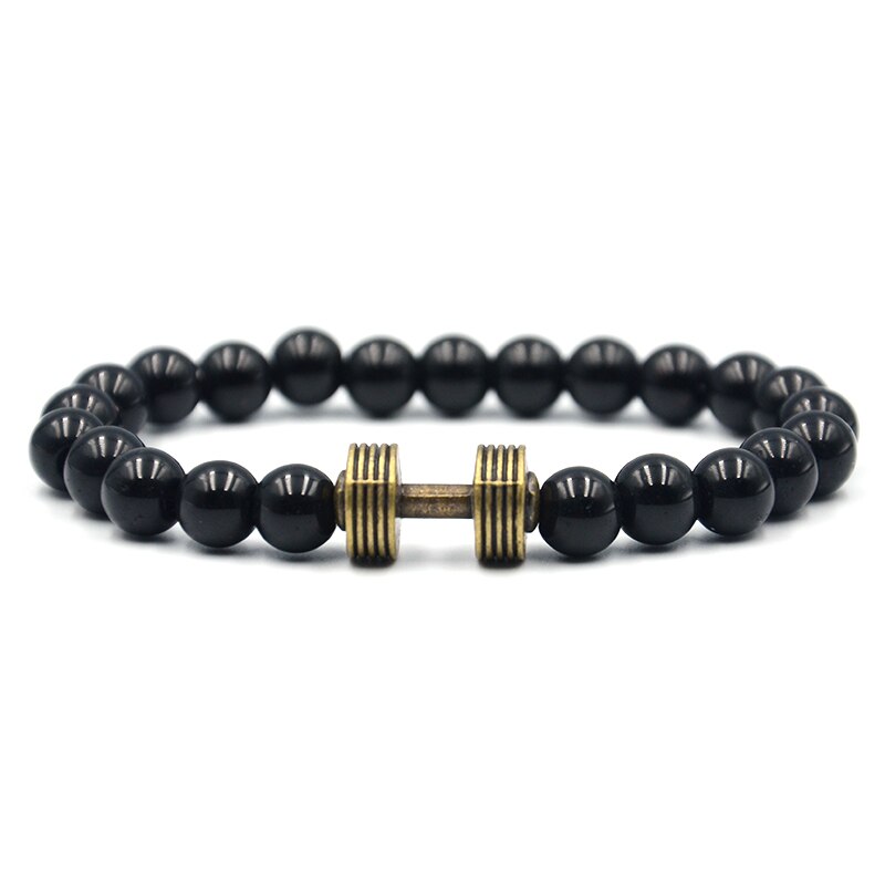 Junwei pierre naturelle alliage Barbell Bracelet hommes Fitness noir Bracelet bijoux: Bronze antique plaqué