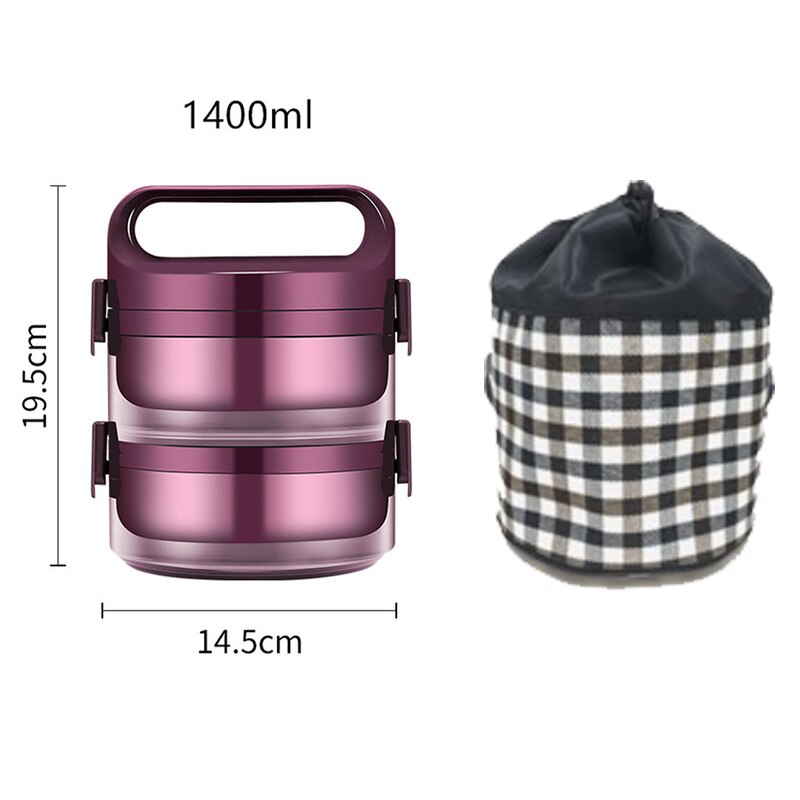 Roestvrij Staal Thermische Lunch Bento Box Voor Office Student Draagbare Multi Layer Picknick Voedsel Container Lekvrij Thermos Lunchbox: 2LayerRed with bag