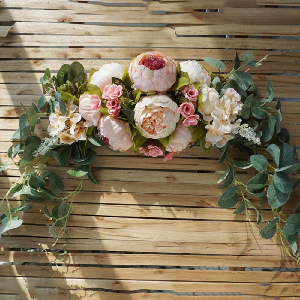 DIY Artificial Wreath Door Threshold Flower Wedding Home Living Room Party Pendant Wall Decor Christmas Garland Rose Peony: Champagne Pink