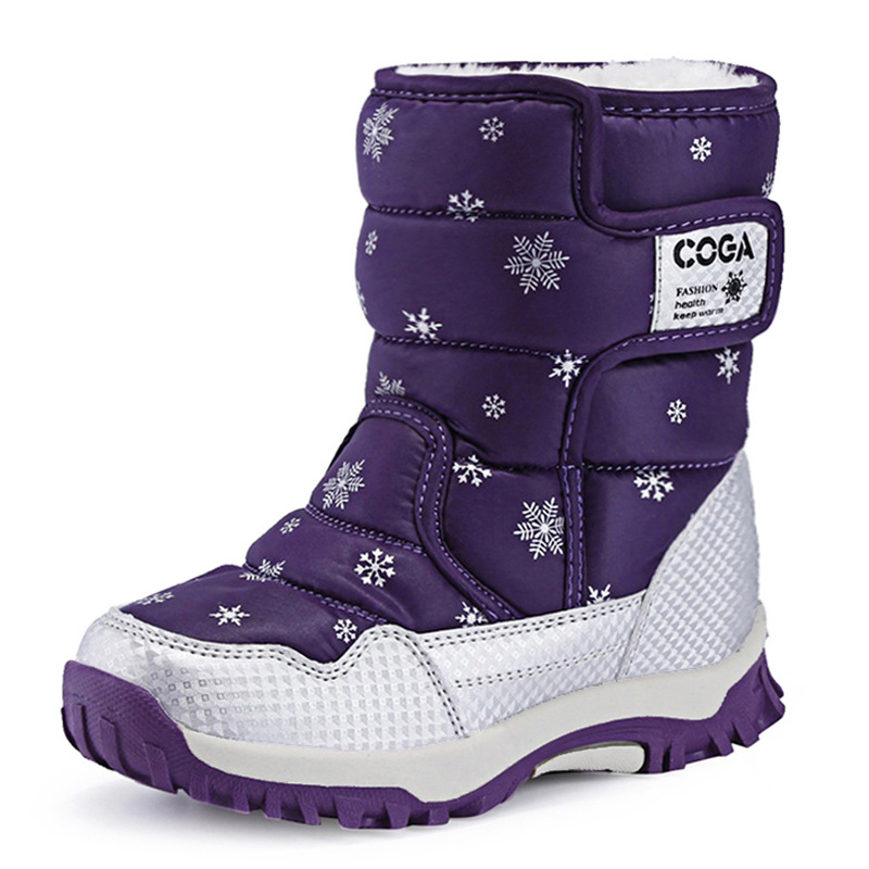Brand Winter Children Shoes Girl And Boy Boots Water-proof Leather Kids Snow Boots Plush Waterproof Shoes