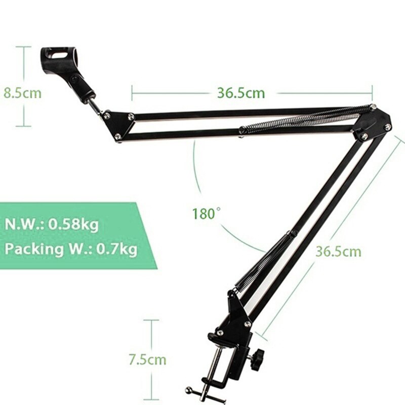 Extendable Microphone Scissor Suspension Arm Stand NB-35 Mic Holder Tripod Windscreen Shield wth Mic Clip Table Mounting Clamp