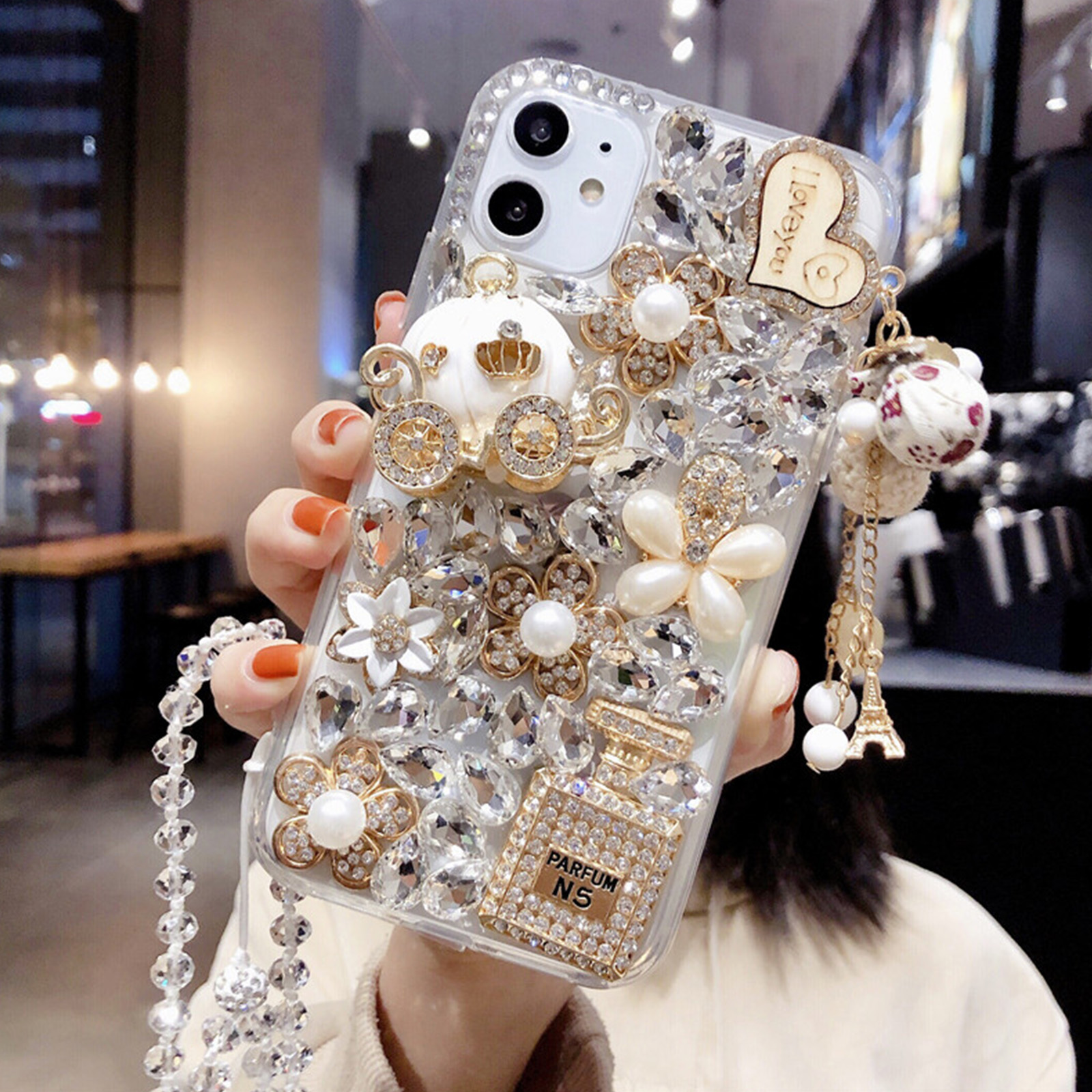 Voor Iphone 13 Pro Max Bling Case 3D Luxe Sparkle Glitter Diamond Crystal Rhinestone Charm Hanger Beschermende Case Cover: For IPhone 13promax / AL233-si