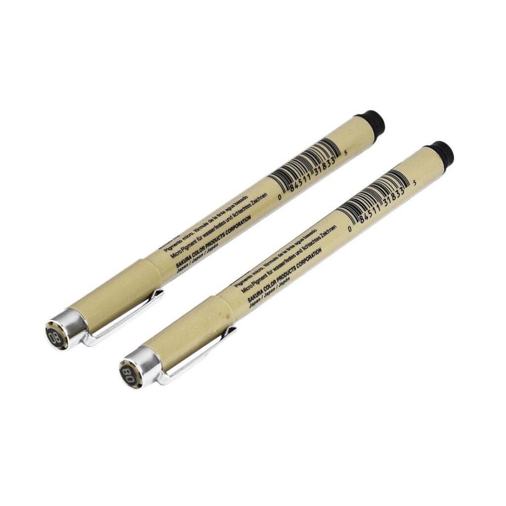 Micro Pen 08 Black Ink Marker Fine Point Felt Tip Pen for Artist Drawing, Pack of 2