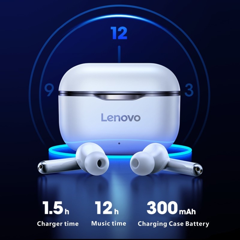 Lenovo-auriculares inalámbricos LP1 con TWS, cascos deportivos impermeables con Bluetooth 5,0, micrófono con cancelación de ruido, estéreo Dual, HIFI, bajos táctiles
