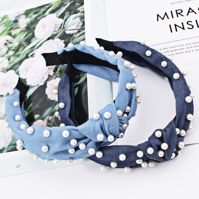 Pearl Hoofdbanden Voor Vrouwen Dames Solid Bow Knoop Kralen Haarband Zoete Elastische Vrouwen Haar Hoofd Hoepel Meisjes Haar Hoofdband