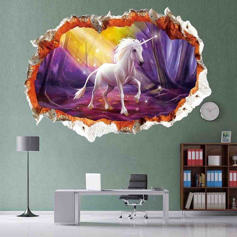 Bos Eenhoorn Muursticker Voor Kinderkamer Kinderen Paard Hoofd Slaapkamer Woonkamer Decor 3d Effect Muurstickers Art Mural