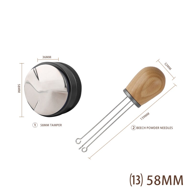 Doseur de café, poignée en bois massif, aiguille, doseur, distributeur, outil de nivellement, mélange de café: 13-58MM