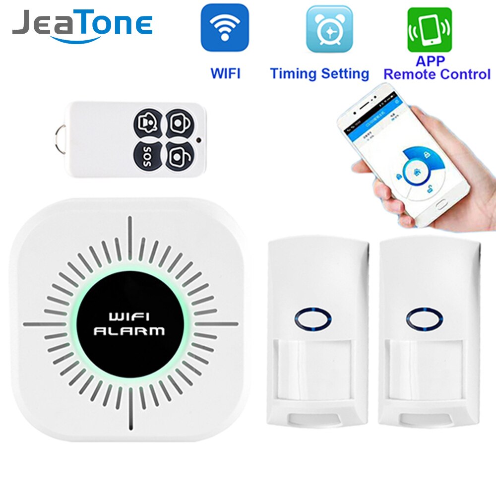 Jeatone draadloos huis inbreker wifi alarmsysteem beveiliging app controle engels android ios pir-sensor deur raam detector alarm