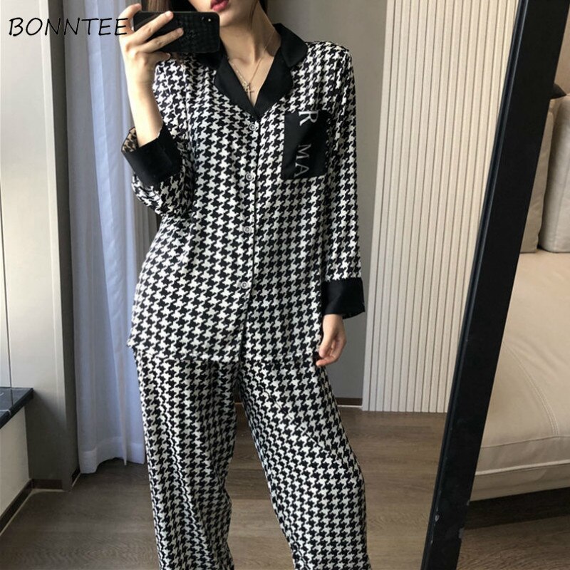 Conjuntos de pijama de 2 piezas para mujer, ropa de dormir de manga larga con cuello vuelto, parte superior con una botonadura, pantalones sencillos de , informales y suaves de otoño