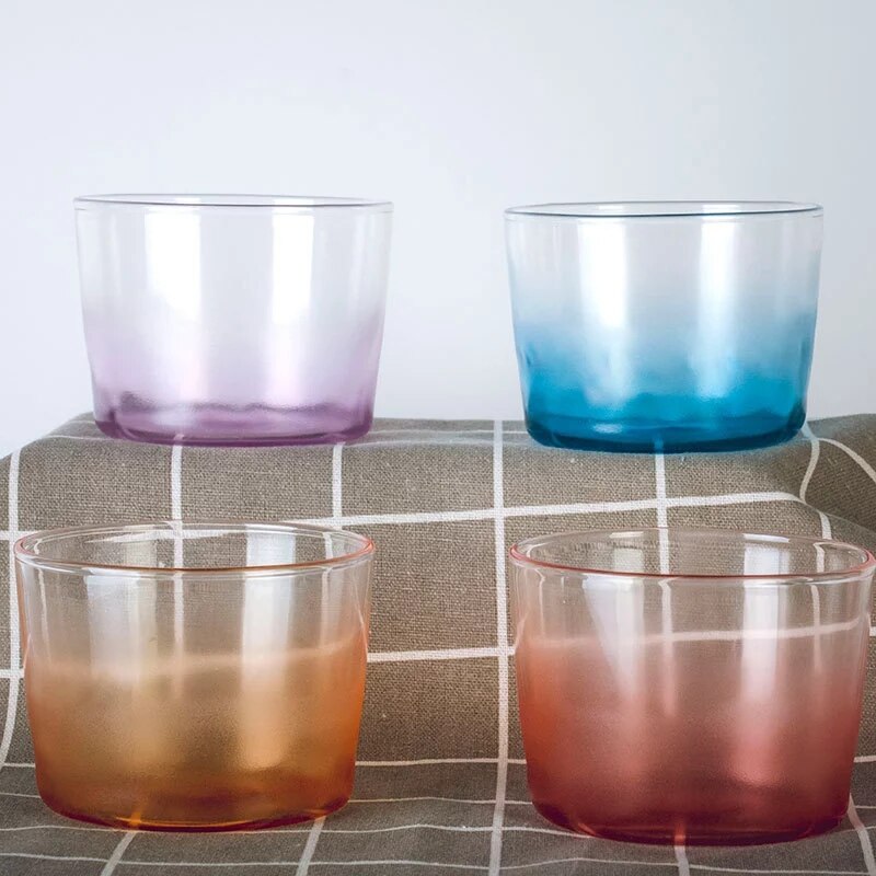 250Ml Japanse Kleurrijke Glazen Beker Hittebestendig Pudding Dessert Ijs Glas Mok Thuis Yoghurt Sap Melk Koffie cup 2 Stuks