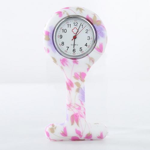 Reloj de enfermera con esfera redonda, reloj con números arábigos, de silicona, galvanoplastia, , broche de enfermera para Hospital: 6
