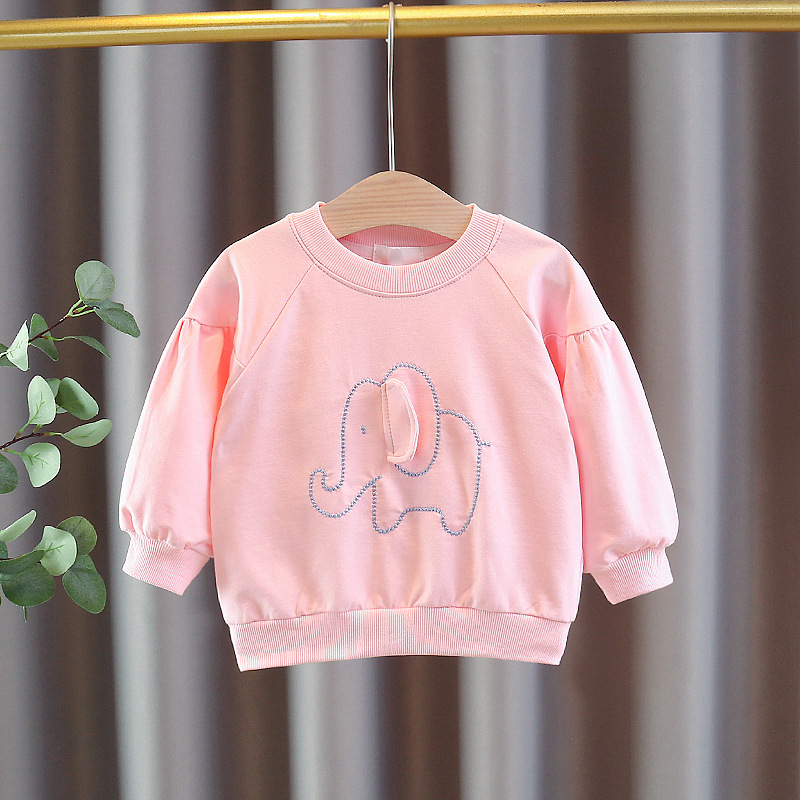 2022 Lente Baby Meisjes Leuke Olifant Print T-shirt: Roze