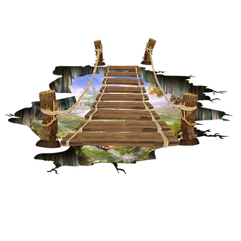 Mural pequeño en 3D, puente suspendido, Fondo de foto de paisaje natural, papel pintado de suelo para decoración de baño FP8: Default Title