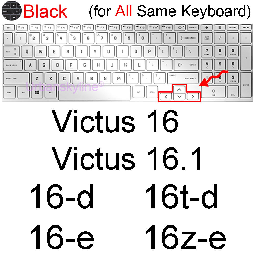 Funda protectora para teclado de portátil, accesorio de silicona TPU 7 8, para HP Victus 16, 16,1 pulgadas, 16-d, 16t-d, 16z-e: Black