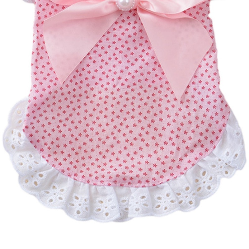 Roupa do gato Do Cão de Algodão Floral Do Laço Do Vestido de Casamento Vestido Latge Bowknot Pet Dog Vestido Verão Chihuahua Pug Roupas Filhote de Cachorro Yorkie