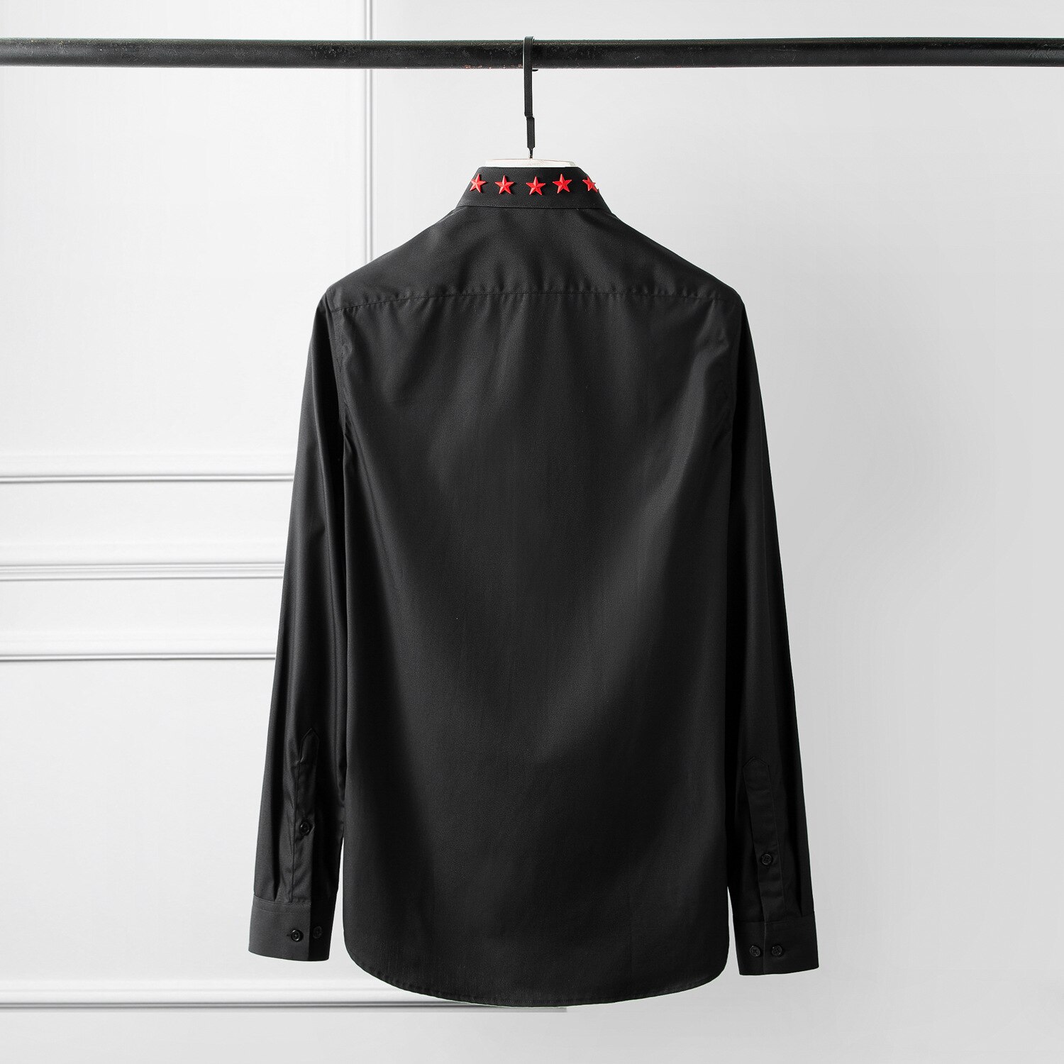 Heren overhemd luxe rode vlag vijf sterren klinknagel lange mouwen heren overhemden zwart wit casual overhemden man plus size 4xl