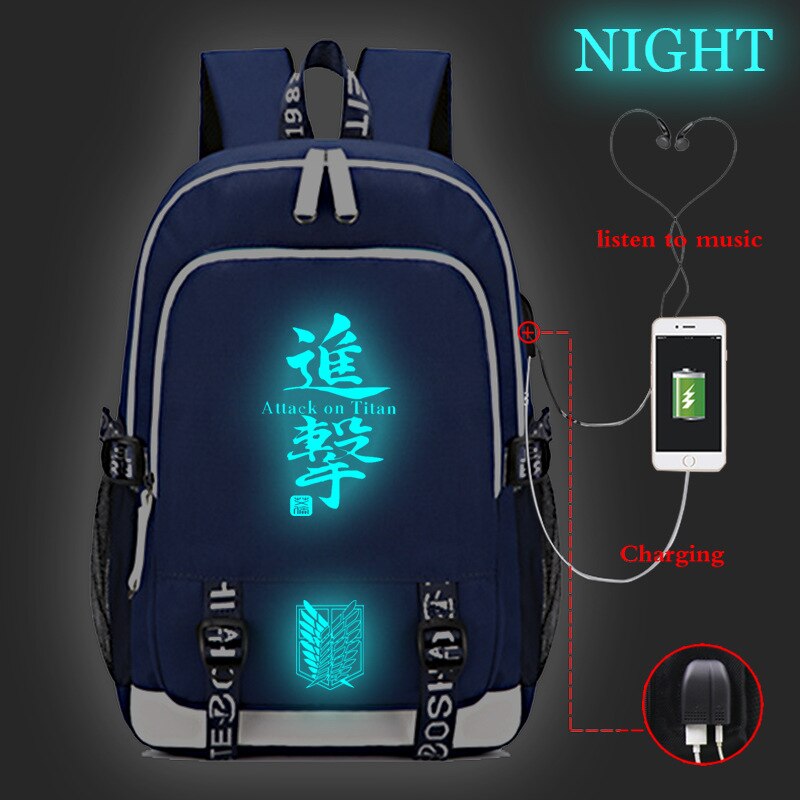 Ataque en Titán luminoso USB carga mochila de de ataque en Titán mochila de estudiantes niños niñas mochila: 4