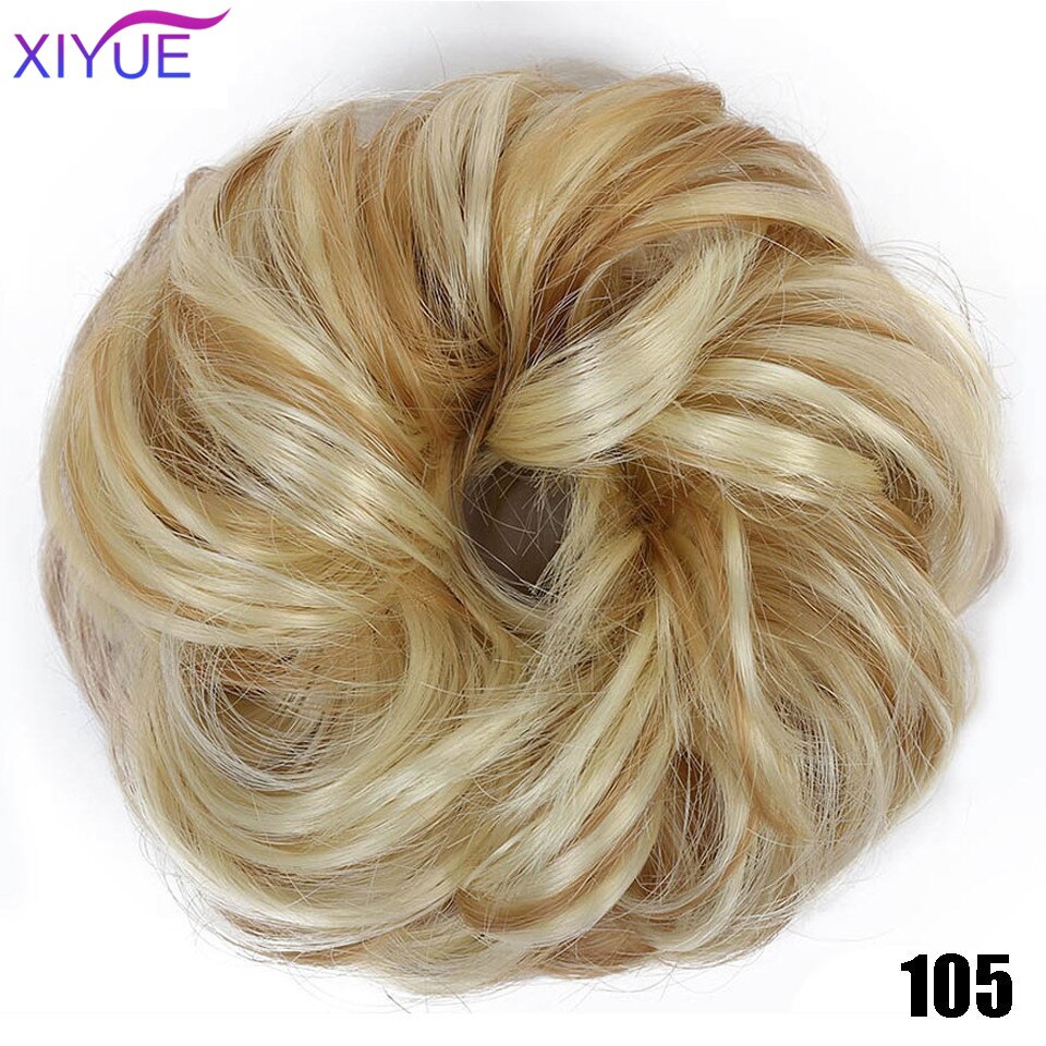 XIYUEMessy Scrunchies Donut Bun Synthetic Hair Chignon Straight Elastic Band Hair Extensions Heat Resistant Hairpieces For Women
