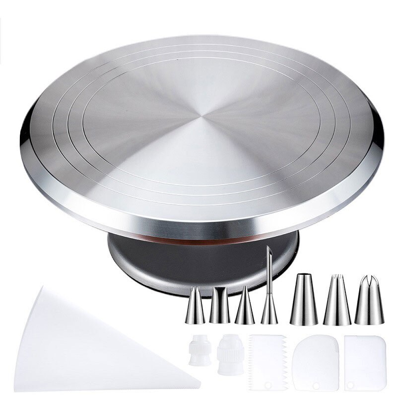 Aluminium Alloy Cake Decorative Turntable Set 304 Stainless Steel Decorating Nozzle Set Rotating Cake Turntable Decorating Tool