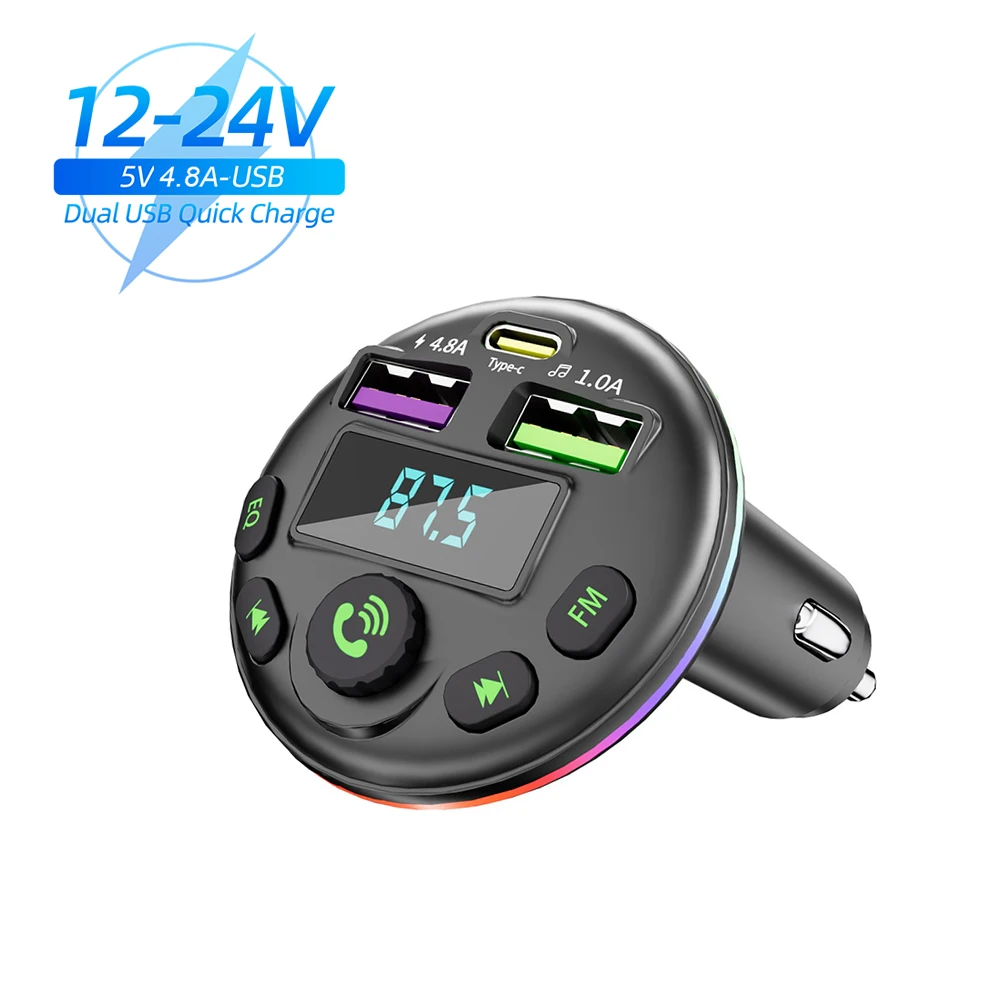 Auto Bluetooth 5.0 Fm-zender MP3 Modulator Speler Handsfree Audio-ontvanger Met 3 in 1 Oplaadkabel voor IPhone Huawei Xiaomi: WHITE