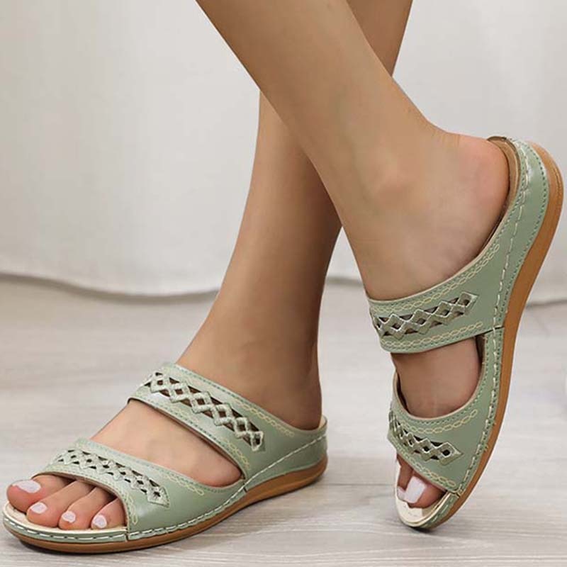 Sandales plates rétro pour femmes, chaussures de plage,