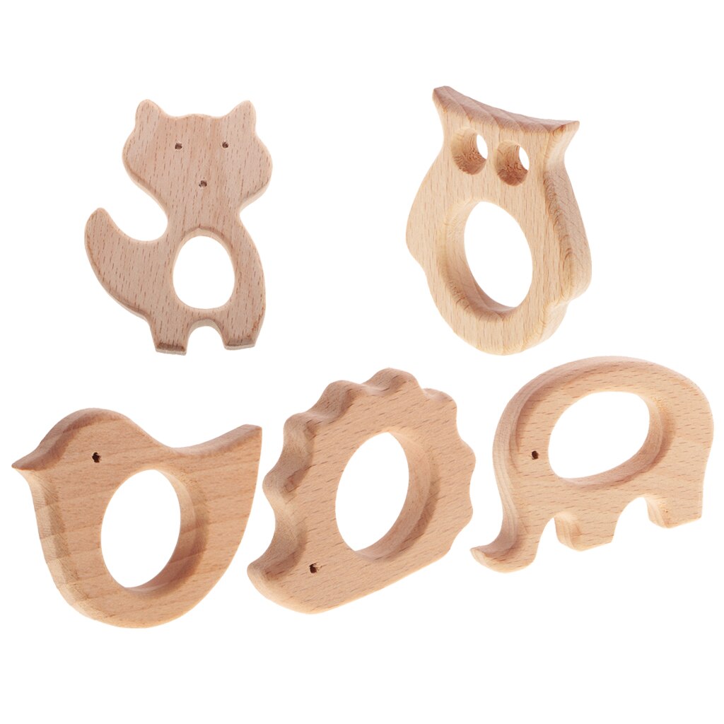 5 stück Nette Tier Form Baby Holz Ring Greifen Sensorischen Spielzeug Mom DIY Handwerk