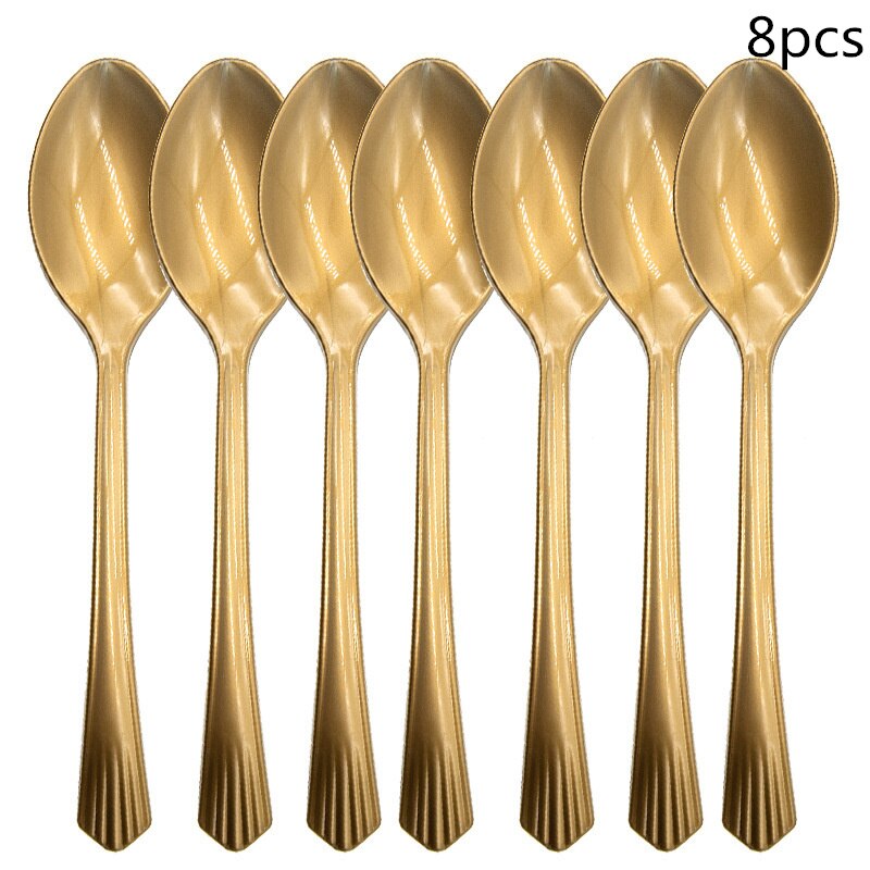 Rose Gold birthday party decorations Disposable Tableware Set Paper Plate Cup Wedding Bachelorette Party Decoration Baby Shower: 8pcs spoon