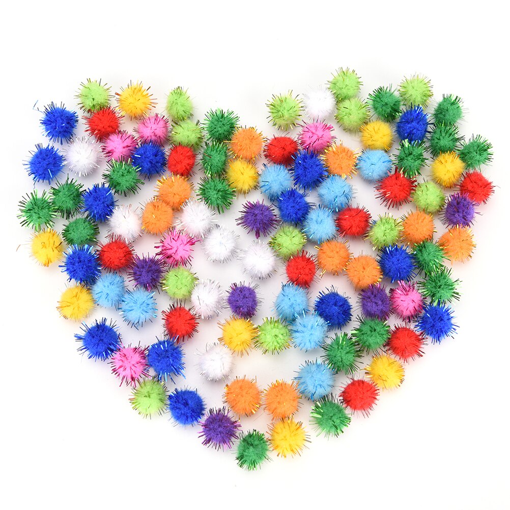 100 stk / parti farverige småkugle kattelegetøj 15mm glitrende glitter tinsel pompom bolde katte legetøjskugler