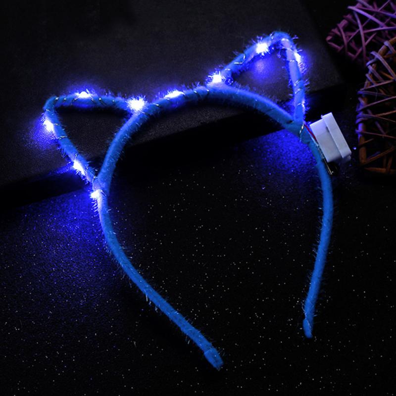 1PC mignon chat oreille en forme de LED bandeaux fête allumer clignotant tenue de fête noël cheveux accessoires lueur fête fournitures: Blue