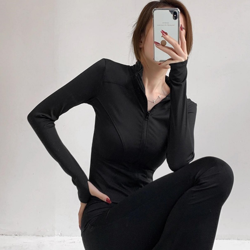 Dames Workout Sport Yoga Fitness Gymjas Activewear Lange mouwen: S / Black