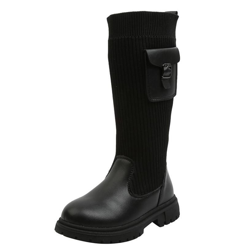 Herfst Winter Mode Rubber Martin Laarzen Voor Meisjes Kinderen Lange Sokken Laarzen Kinderen Kniehoge Warm Katoen Zachte Sneeuw laarzen 27-37