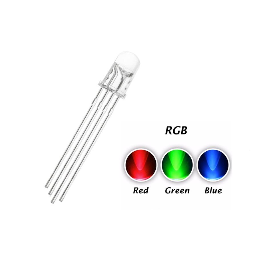 50 stk 5mm rgb led fælles katode 4 pin rød grøn blå led runde tricolor led 5 mm gennemsigtige lampe lysperler