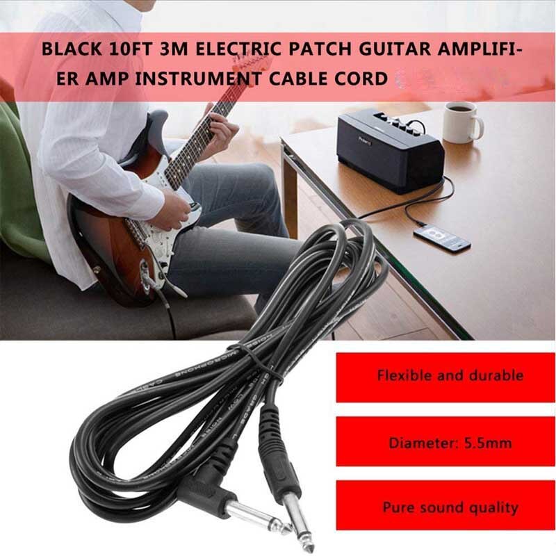 1/4 Inch Cable Guitar Cable 10 Ft Straight to Right Angle 6.5mm Cord Adapter Amplifier Shielded Bass Guitar Instrument Cable