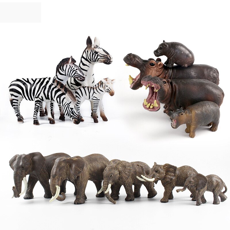 YUC Animal Toy Zoo Set Simulation Figurines Model Wild Lion Tiger Wolf Action Figure Farm Poultry Horse Cow Pig Educational