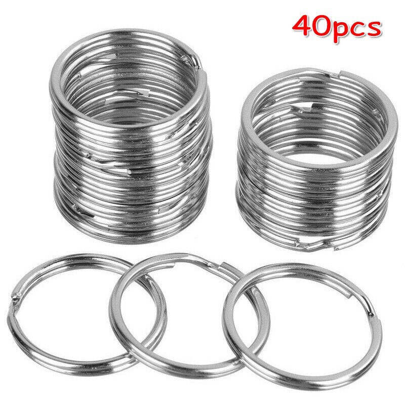 20 pces 40 pces prata polido cor chaveiro buraco de aço inoxidável chaveiro chaveiro ródio chapeado redondo split chaveiro atacado: Silver 40Pcs