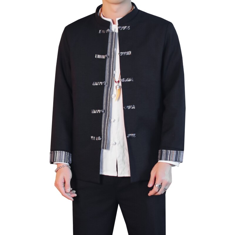 Plus size mænd formel blazer herre slim fit knap tunika jakkesæt sæt ren farve kinesisk stil blazer jakke og bukser