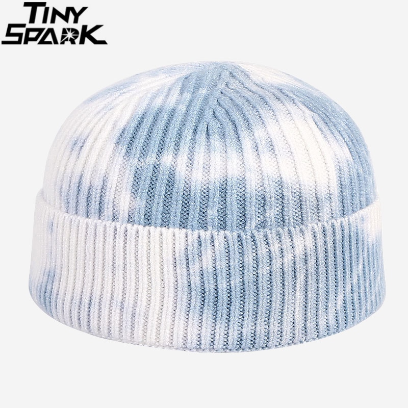 Men Hip Hop Tie Dye Knitted Hats Harajuku Streetwear Skullies Beanies Hats Autumn Winter Soft Cotton Warm Caps Japanese Style