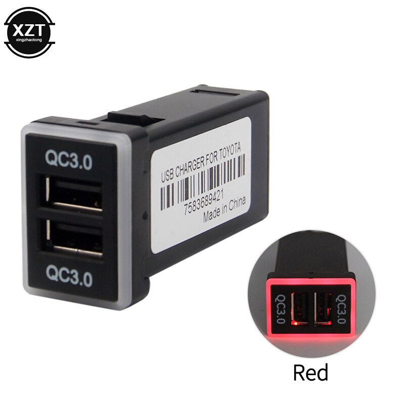 QC3.0 Quickcharge Autolader QC3.0 Quickcharge Dubbele USB Telefoon PDA DVR Adapter Plug & Play Kabel Voor Toyota serie auto's: red