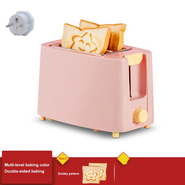Household Automatic Bread Baking Maker Stainless Steel Electric Toaster Breakfast Machine Toast Sandwich Grill Oven 2 Slice: Pink Pattern
