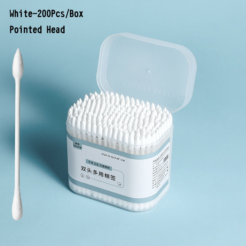 100 200 300 Stks/doos Dual Heads Wattenstaafjes Voor Kinderen Volwassen Gezondheidszorg Gereedschap Pluizende Wegwerp Knoppen Makeup Neus oren Schoonmaken: White 200 Pcs