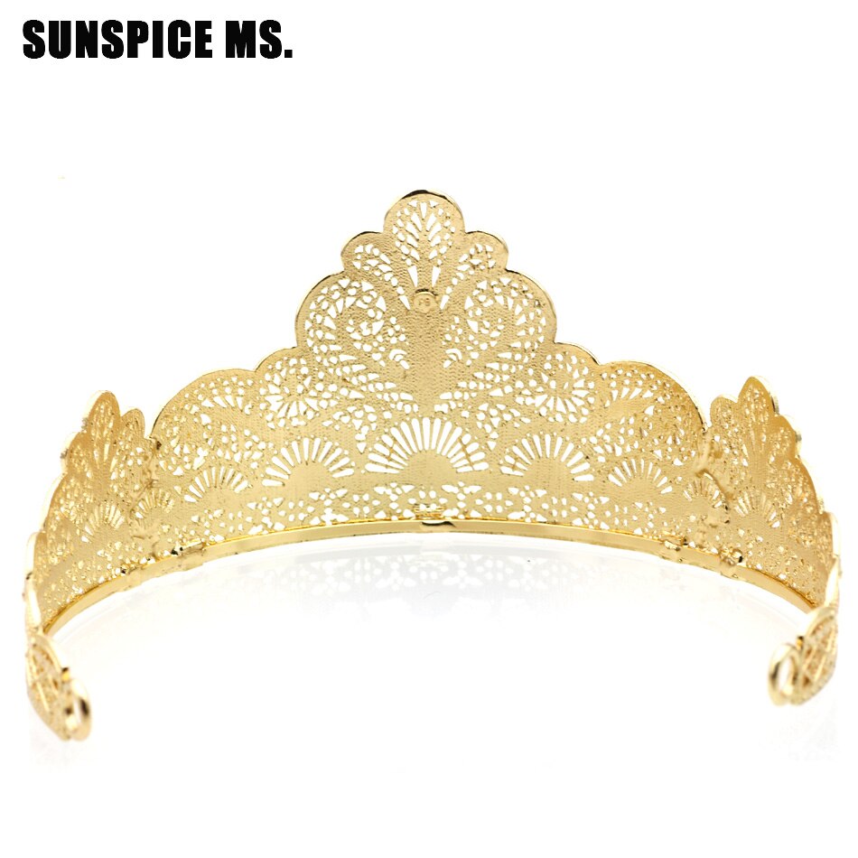 Bridal Crown Tiara - Gold Flower Rhinestone - Women's Wedding Hair Jewelry - Vintage Antique Ethnic Style
